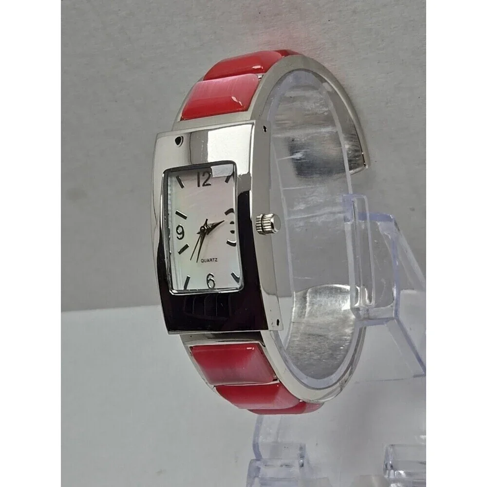 Avon Pink Bangle Bracelet Quartz Watch Rectangle Dial Japan Movement New Battery